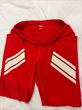 DSG Red Leggings with White Diagonal Stripes